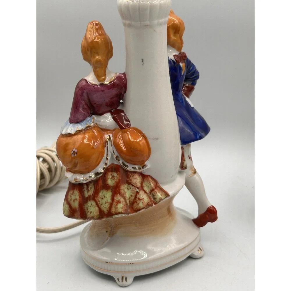 PAIR VINTAGE VICTORIAN‎ COLONIAL COUPLE FUGURINE LAMP HANDPAINTED NIPPON JAPAN
